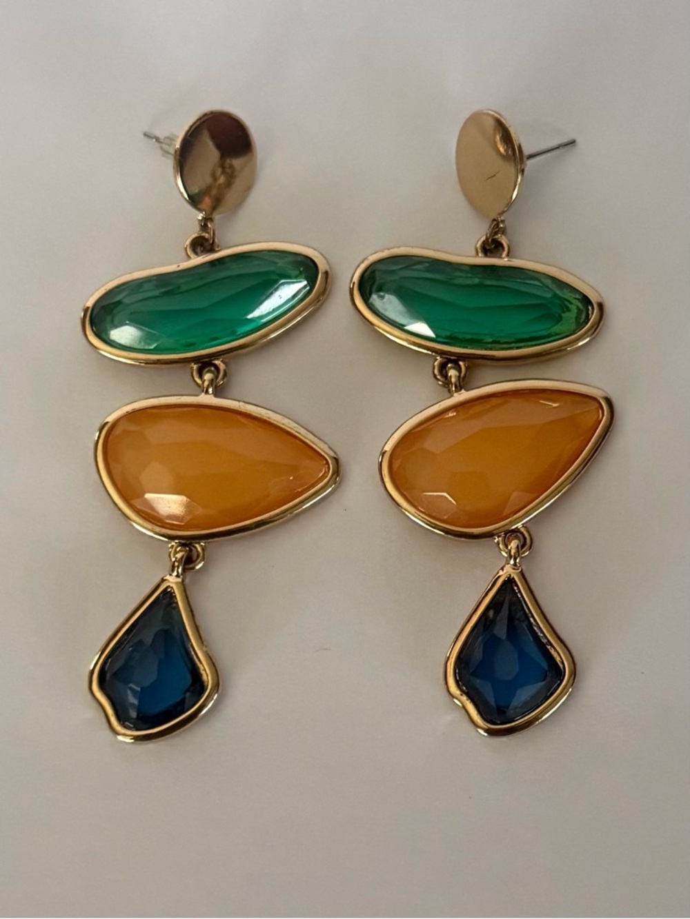 Gold-Tone Multicolor Stone Drop Earrings - Green, Amber & Blue